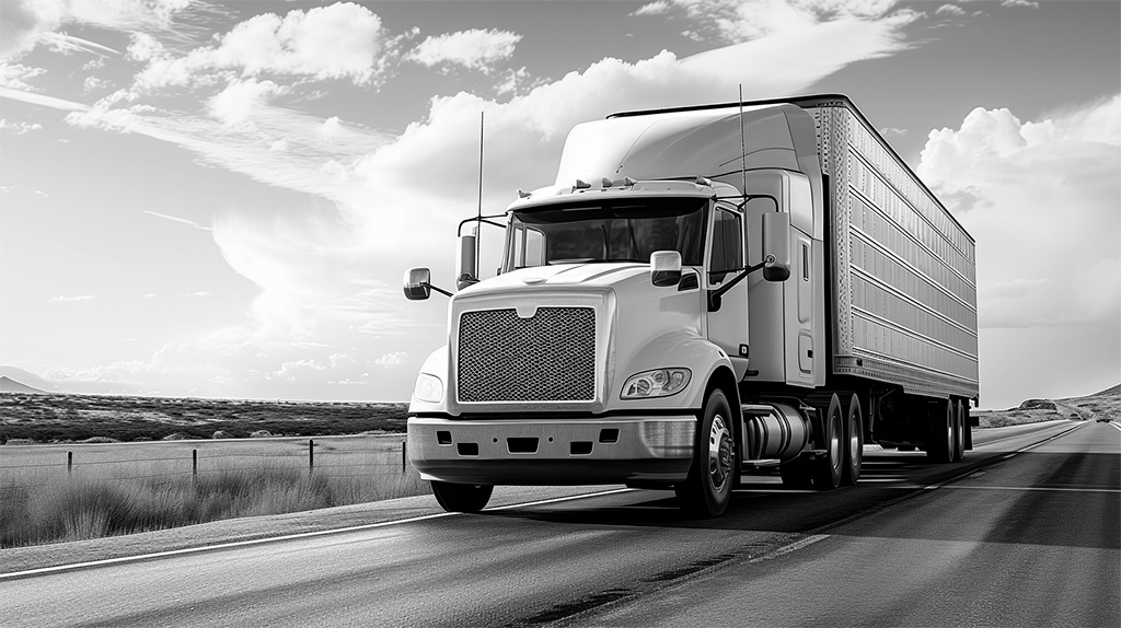 Camión en una carretera vacía, la vista es calmada y hermosa.